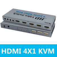4K Switch KVM HDMI 4 Input 1 Output Switcher 3-port USB HDMI KVM Switch 4X1 4kX2K/30HZ HDCP1.2 for PC laptop windows&amp;macs