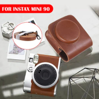 For Fujifilm Instax Mini 90 Camera Bag Vintage PU Leather Soft Protective Case W/Pocket Adjustable Shoulder Strap Anti-scratch