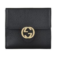 【GUCCI 古馳】GUCCI 金屬雙G LOGO牛皮10卡釦式短夾(黑)