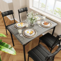 Dining Table 4-piece Set with 4 Upholstered Chairs, Rectangular Dining Table Set, Kitchen Table Set