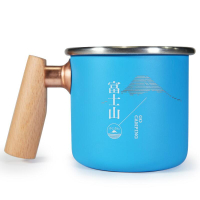 Truvii 木柄白鐵杯/戶外/露營杯 富士山 400ml 藍色