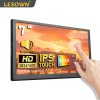 LESOWN Small HDMI USB Touchscreen 7 inch Ultrawide mini Monitor IPS 1024x600 with Speakers Portable PC Monitor Screen Extender