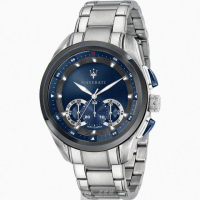 【MASERATI 瑪莎拉蒂】MASERATI手錶型號R8873612014(寶藍色錶面黑錶殼銀色精鋼錶帶款)