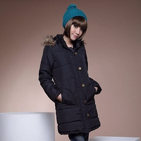 保暖外套--完美款式毛邊連帽銅扣緞面內裡長版鋪棉外套(黑.咖M-2L)-J74眼圈熊中大尺碼