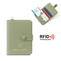 ปกป้องพาสปอร์ตผู้หญิงแบบเกาหลี ปกป้อง RFID แขวนคอ ที่เก็บพาสปอร์ตและบัตร กระเป๋าหนัง
