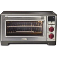 Elite Digital Countertop Convection Toaster Oven with Temperature Probe, Stainless Steel and Red Knobs
