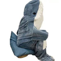 鯊魚毛毯成人超柔軟柔軟法蘭絨連帽衫睡袋可穿的寬鬆連體睡衣居家