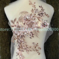La Belleza clothing dress appliques Champgane Large 3D flowers Front panels Pieces wedding dress accessories 45X25cm