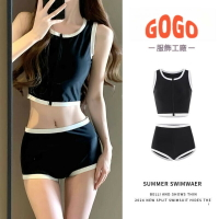 泳衣女生泳衣夏季泳裝防曬遮肚黑色顯瘦保守二件式女生泳衣