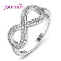 925 Silver Infinity Rings for Women Girls Clear Zircon Crystal Finger Rings Bridal Wedding Engagement Jewelry Gift