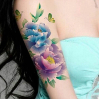 Tato Bunga Sticker Tattoo temporary Bunga Biru 3D