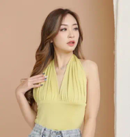 MODAVIE - SHELLY HALTER TANK TOP V neck Tanktop Wanita Crop Top Korea Backless Tanktop Stretch Wanit