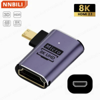 8K Cable Right Angle Micro HDMI Male to HDMI 2.1 Female Ultra HD Extended Gold Converter Adapter Supports 8K 60Hz HDTV NNBILI