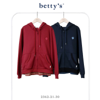 【betty’s 貝蒂思】愛心星球刺繡格紋拼接連帽外套(共二色)