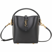 YSL Saint Laurent LE 37 迷你款 滑面小羊皮斜背/手提水桶包(黑色)