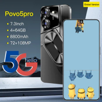 Global VER Povo5 Pro 5G Smart Phone Deca-core 4GB+64GB 7.3 Inch Smart Phones Android 13 Mobile Phone 8800mAh Battery Face lD