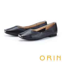 ORIN 率性簡約 金屬方頭牛皮平底鞋(黑色)