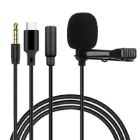 Portable 1.5m Wired Mini Microphone Type C For Phone PC Laptop Metal Clip-on Lavalier USB Microphone 3.5mm Condenser Microphones