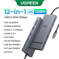 ฮับ UGREEN Dual HDMI USB-C 8K 4K อะแดปเตอร์ HDMI 10 in 1 แยกสัญญาณพร้อม RJ45 USB3.0 PD 100W สำหรับ P