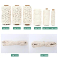 Macrame Cord, 1/2/3/4/5/6/8/10mm Natual Cotton Macrame Rope Twisted Cotton Cord for DIY Craft Making Plant Hangers Wall Hangings