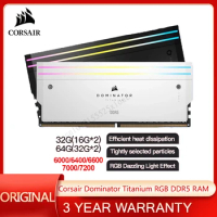 CORSAIR DOMINATOR TITANIUM RGB DDR5 RAM 2x16GB/2x32GB DDR5 6000MHz CL30/32 Intel XMP iCUE Compatible Computer Memory-White/Black