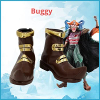 Anime Onepiece Character Buggy Cosplay Costume Shoes Handmade Faux Leather Boots