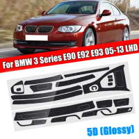 15PCS Car Interior Decorative Sticker 5D Glossy Carbon Fiber Trim Protective For-BMW 3 Series E90 E92 E93 2005-2012