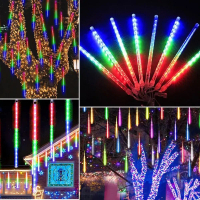 Aurora Mall SolarPower Lampu Hujan Meteor Shower LED Luar Tahan Air Icicle Fairy String Lights untuk