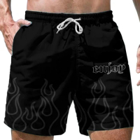 Flame 3D Digital Printing Shorts Outdoor Shopping Loose Comfortable Casual Men's Shorts Summer Beach Surfing Drawstring Shorts