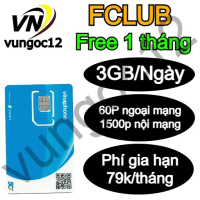 Sim vina FCLUB km 1 tháng 3gb/ngày 60p ngoại mạng phí gia hạn chỉ co 79k/tháng