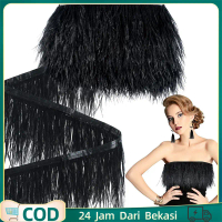 1m Bulu Bulu Hiasan Baju Hitam/putih Premium Bulu Ostrich Meteran Aksesoris Bulu Untuk Baju