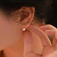 DIY珍珠耳釘配件 S925純銀飾品 金色銀色耳環女空托 配6-8mm圓珠