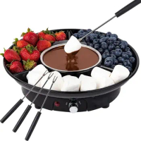 Electric Fondue Pot Set - Chocolate and Cheese Fondue - Temperature Control, Detachable Serving Trays &amp; 2 Roasting Forks