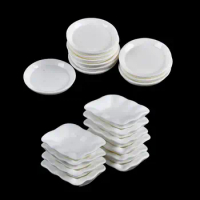 10Pcs Kitchen Toys Doll House Trays Plates Doll Durable Mini Food White Dishes Tableware Miniature Doll House Accessories