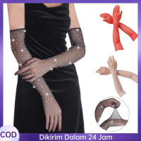 1 Pasang Sarung Tangan Jaring Bersinar Sarung Tangan Panjang Wanita Cosplay Gloves Lace Gloves Seksi