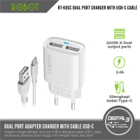 ROBOT RT-K9SC Charger Adapter Dual Port USB 2.4A Fast Charging SET Kabel USB-C 1 Meter Android with 