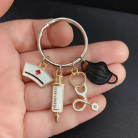 New design keychain doctor medical tool stethoscope syringe mask key ring nurse medical student gift keychain souvenir