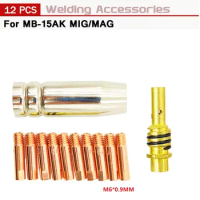 12Pcs Conductive Nozzle MB-15AK MIG/MAG M6 Welding Weld Torch Contact Tips Holder Gas Nozzle Part Tool Set