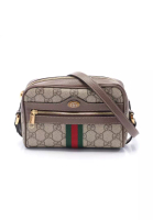 GUCCI 二奢 Pre-loved Gucci Ophidia GG Marmont Shoulder bag PVC leather beige Dark brown multicolor