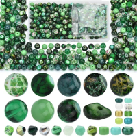 Glass Beads Jewelry Making Kit Green Color Glass Round Loose Beads Seed Beads for Diy Bracelet Earring Necklace Making Supplies