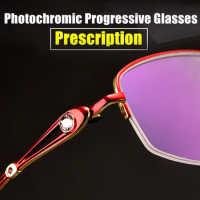 Custom Prescription Glasses Women Photochromic Reading Glasses Titanium Half Frame Ultra Light CR-39
