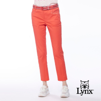 【Lynx Golf】女款彈性舒適格紋配布D型環設計窄管九分褲-橘色