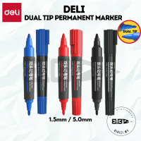 Deli Dual Tip Permanent Marker 1.5mm & 5.0mm Big Sign Marker Dry Fast Black/Blue/Red S555