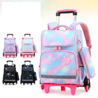 School Rolling backpack For girls Orthopedic Trolley Bag For boys kids wheeled Backpack with pen bag school backpack with Wheels