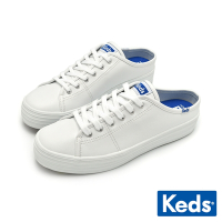 KEDS TRIPLE KICK 時尚皮革厚底穆勒鞋-白 9232W133501