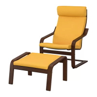 POÄNG 扶手椅及腳凳, 棕色/skiftebo 黃色