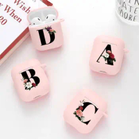 Flower Silicone Pink Cover For Airpods 2 1 Case Earphone Accessories For Air Pods 2 Cases Floral Initial Alphabet Letters Coque