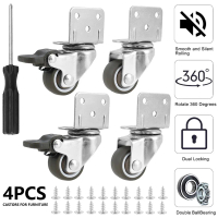 Furniture Casters, Set of 4, Heavy Duty Wheels, Stable Swivel Plate Wheels, L Shape, Soft Rubber Cas