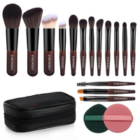 Travel Makeup Brush Set 15 pcsMakeup Brushes and 2 Puff for Foundation Powder Eyeshadow Highlight Co