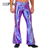IIXPIN Men Shiny Metallic Disco Pants Bell Bottom Flared Long Pants Dude Costume Trousers Men's Flare Pants Flared Bell Pants